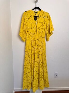 Maje Women’s Vibrant Yellow Long Lace Dress size 36 / US Small